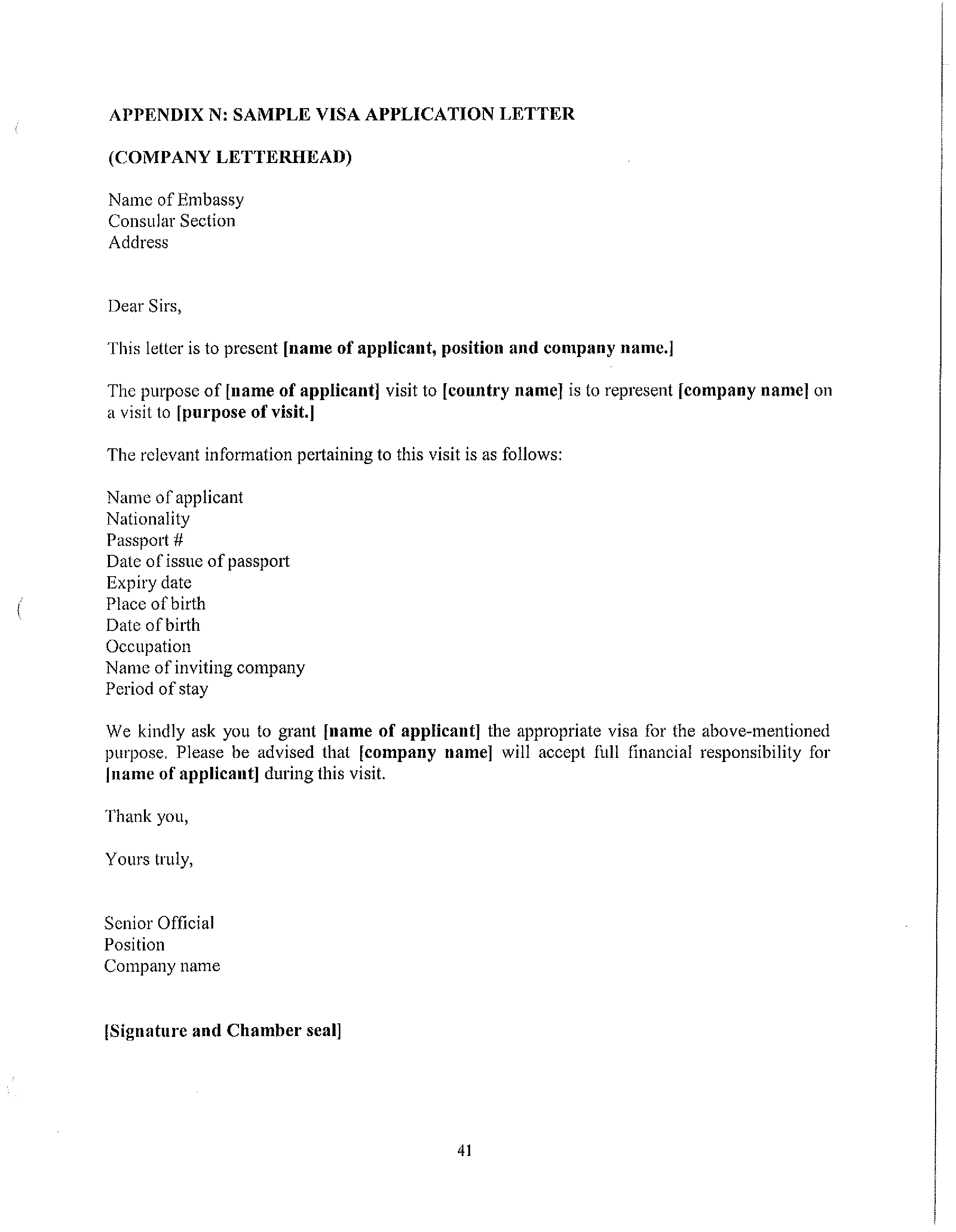 letter for apply visa