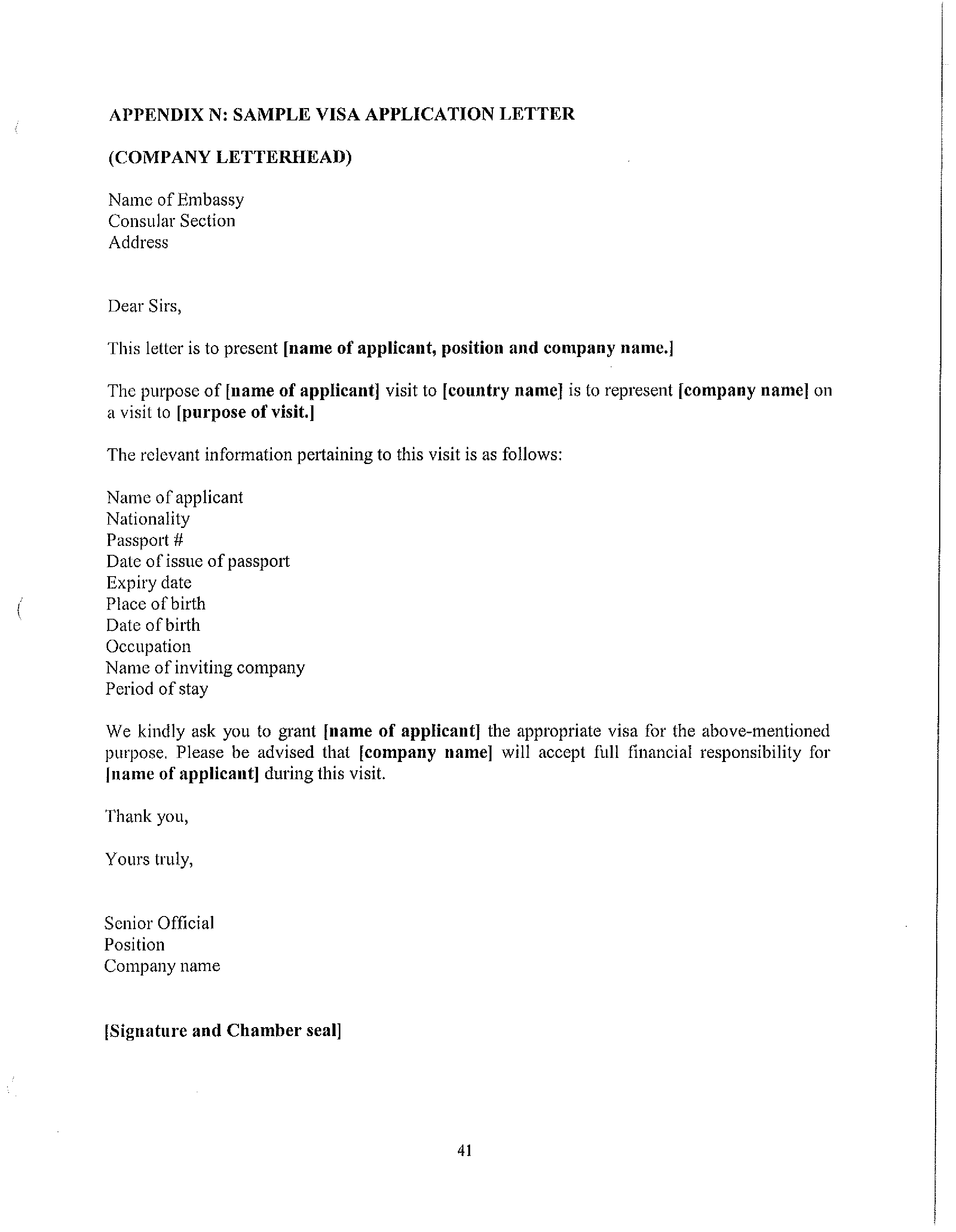 employment visa job application letter template