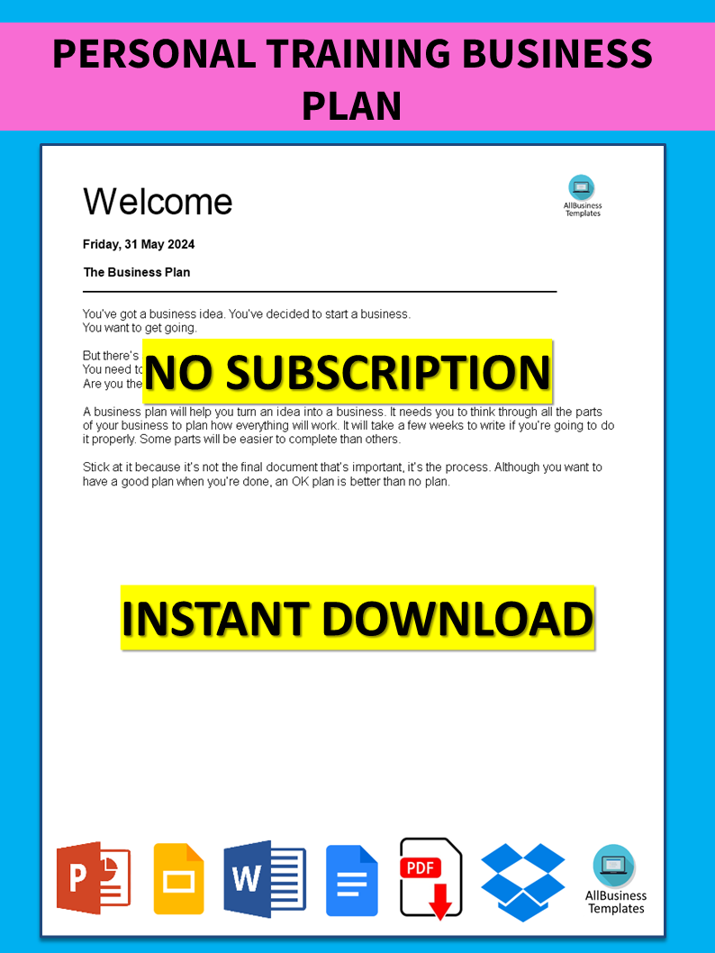  Personal Training Business Plan Template Personal Training Business
