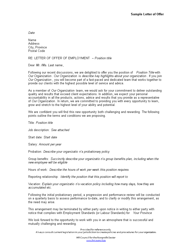 basic offer letter for employee Hauptschablonenbild