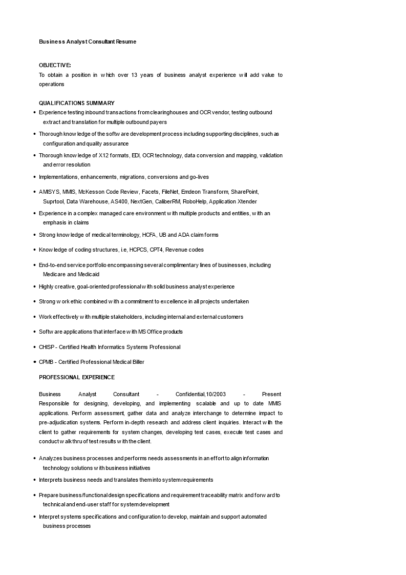 business analyst consultant resume plantilla imagen principal