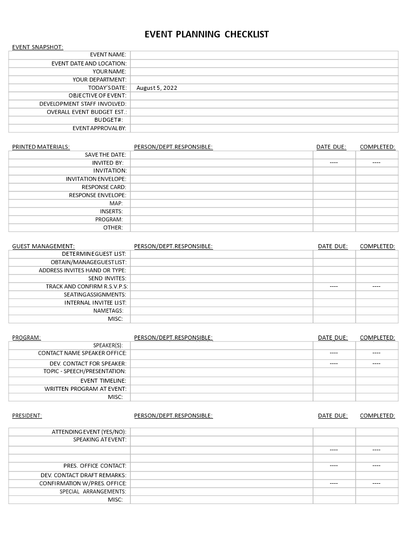 event planner template