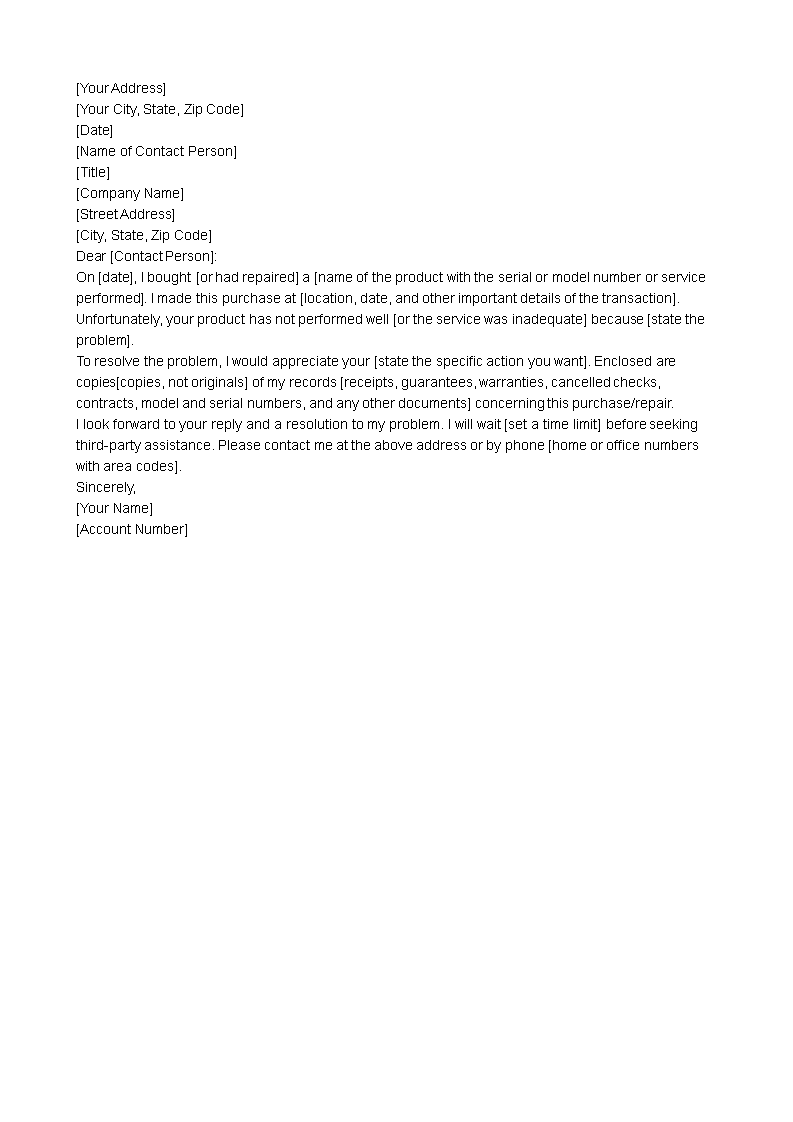 service complaint letter template