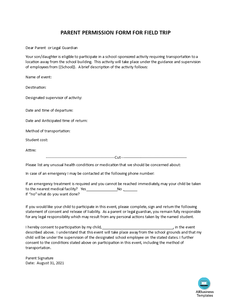 blank permission slip template