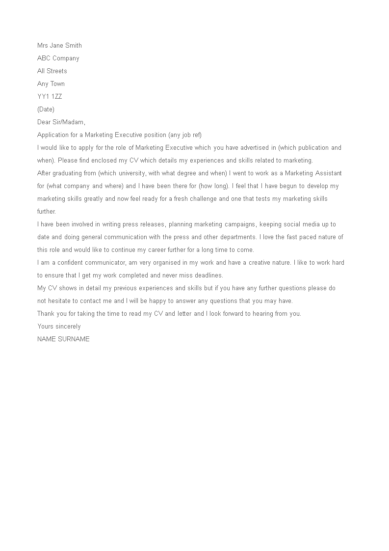 job application letter for marketing executive template