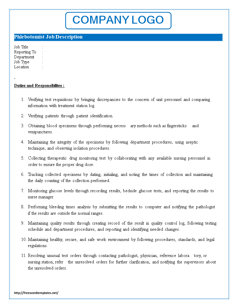 phlebotomist job description template