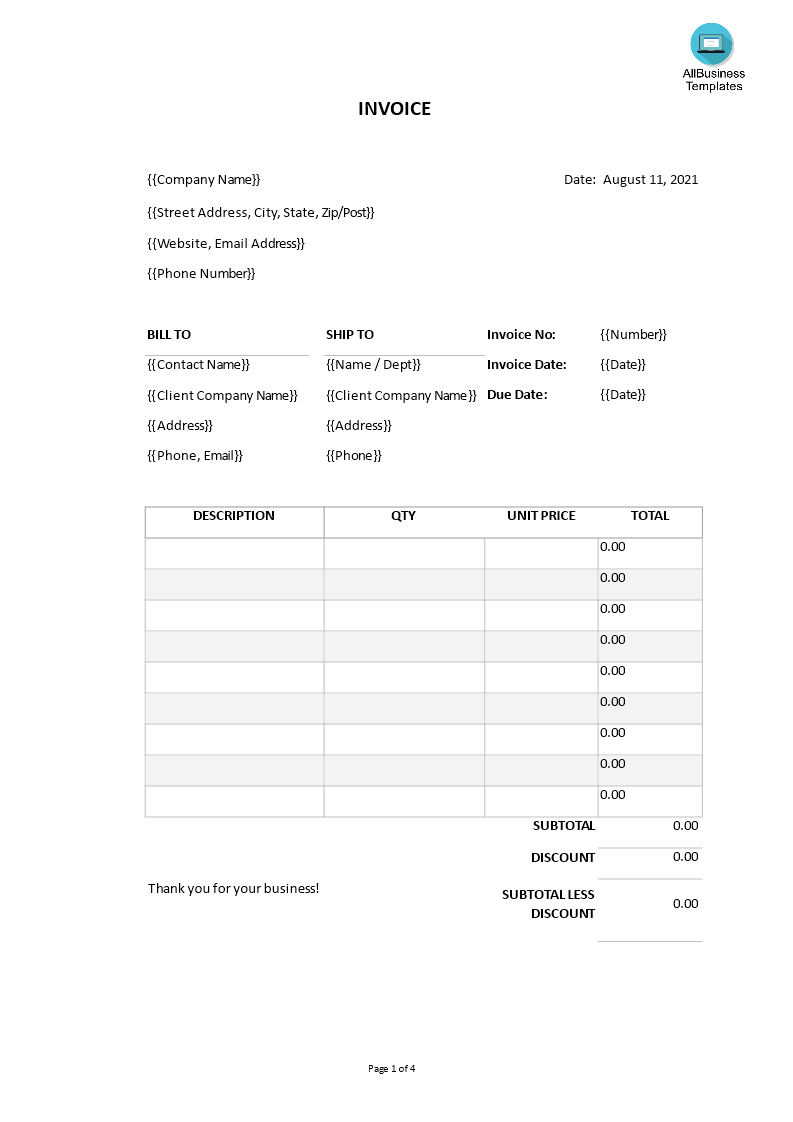 Kostenloses Free Printable Invoice Within Free Business Invoice Template Downloads