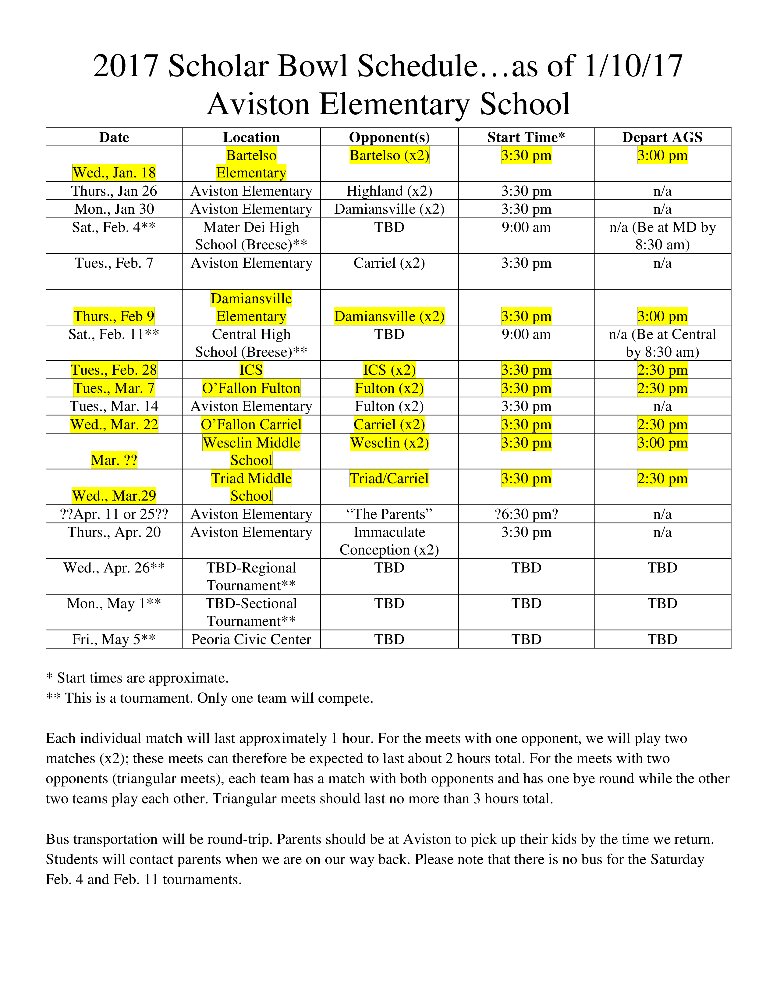 Printable Scholar Bowl Schedule 模板