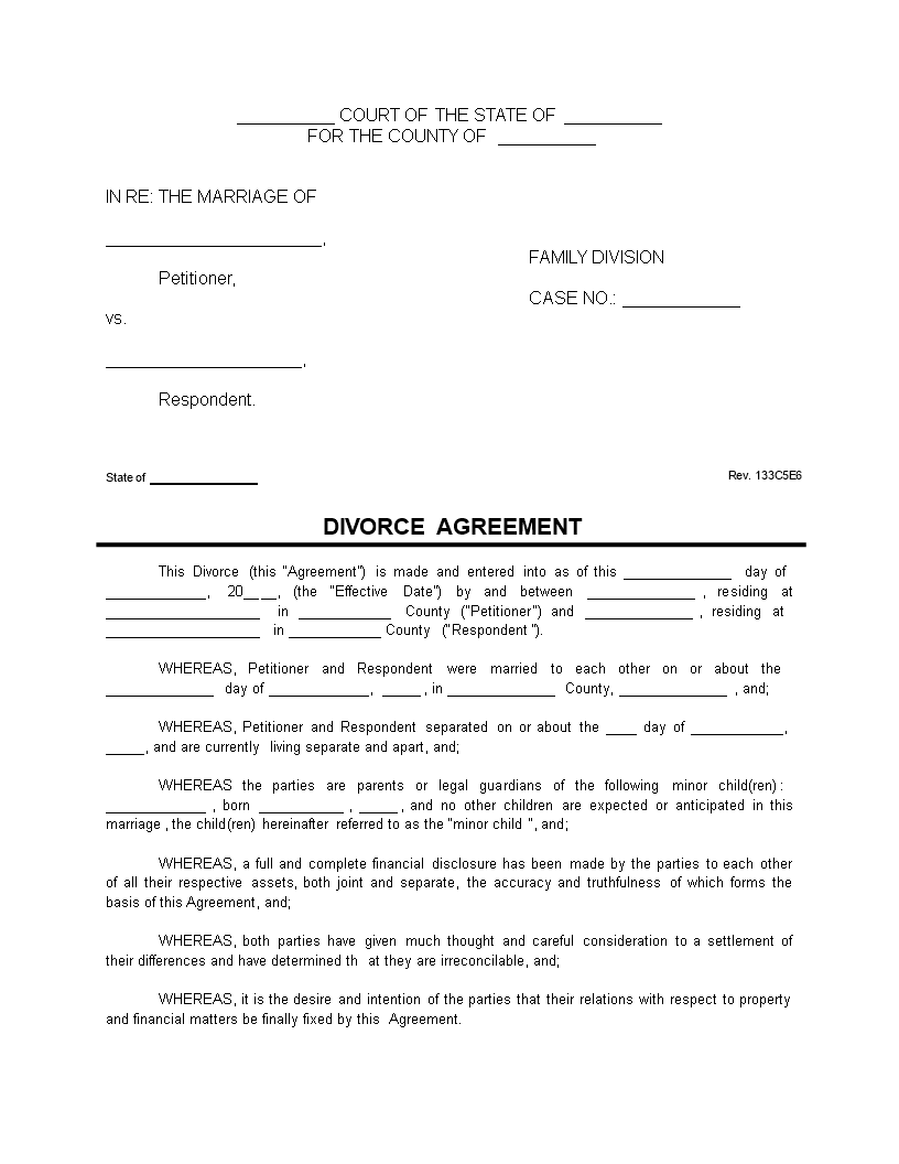 divorce agreement clean modèles