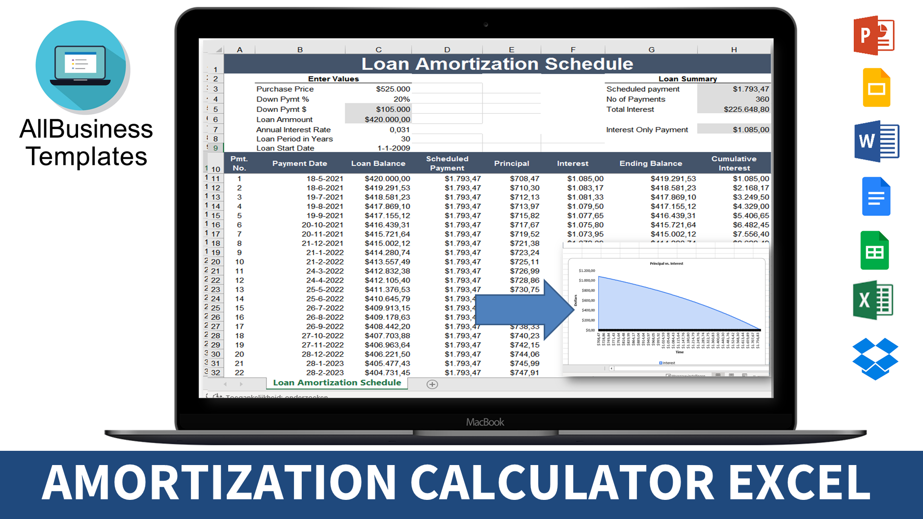 amortization calculator excel template Hauptschablonenbild