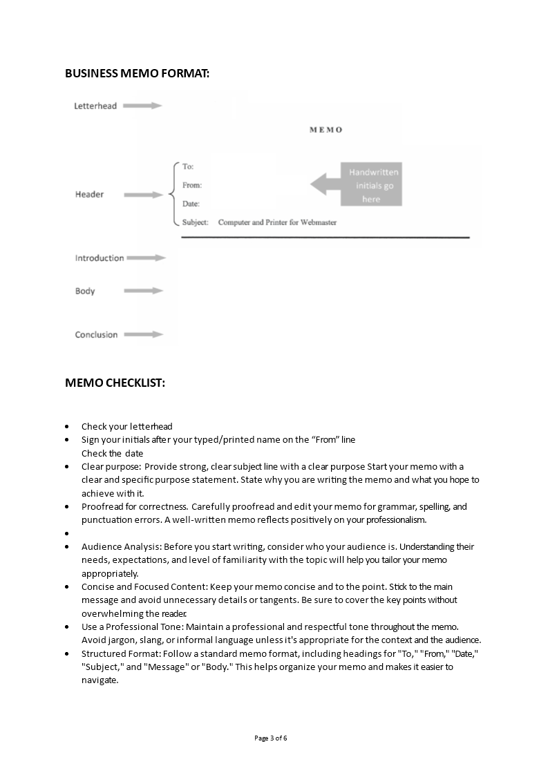 proper business memo format template