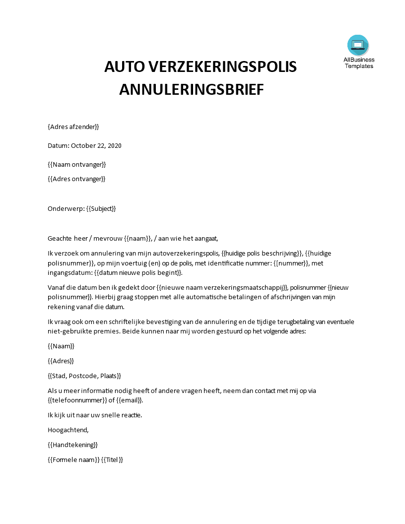 autoverzekering opzegbrief template