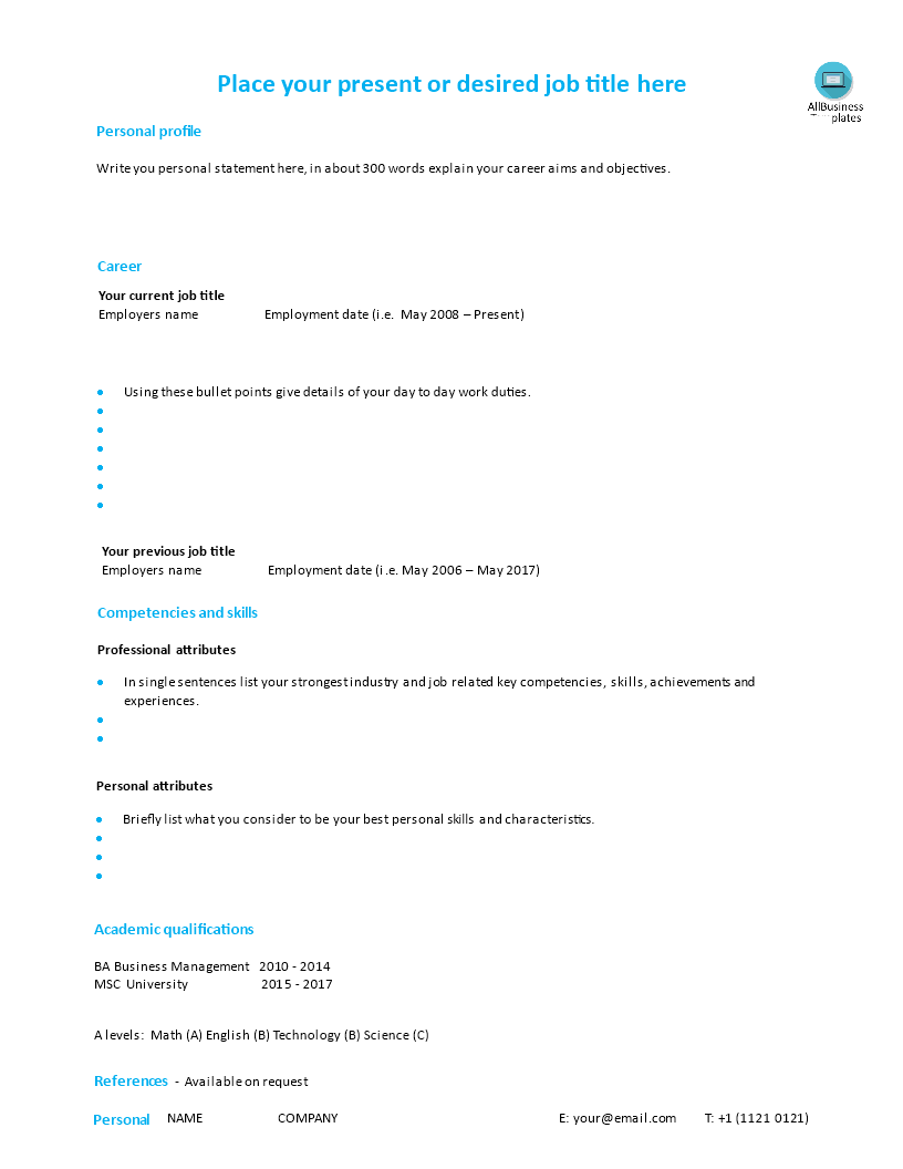 single page cv modern style Hauptschablonenbild