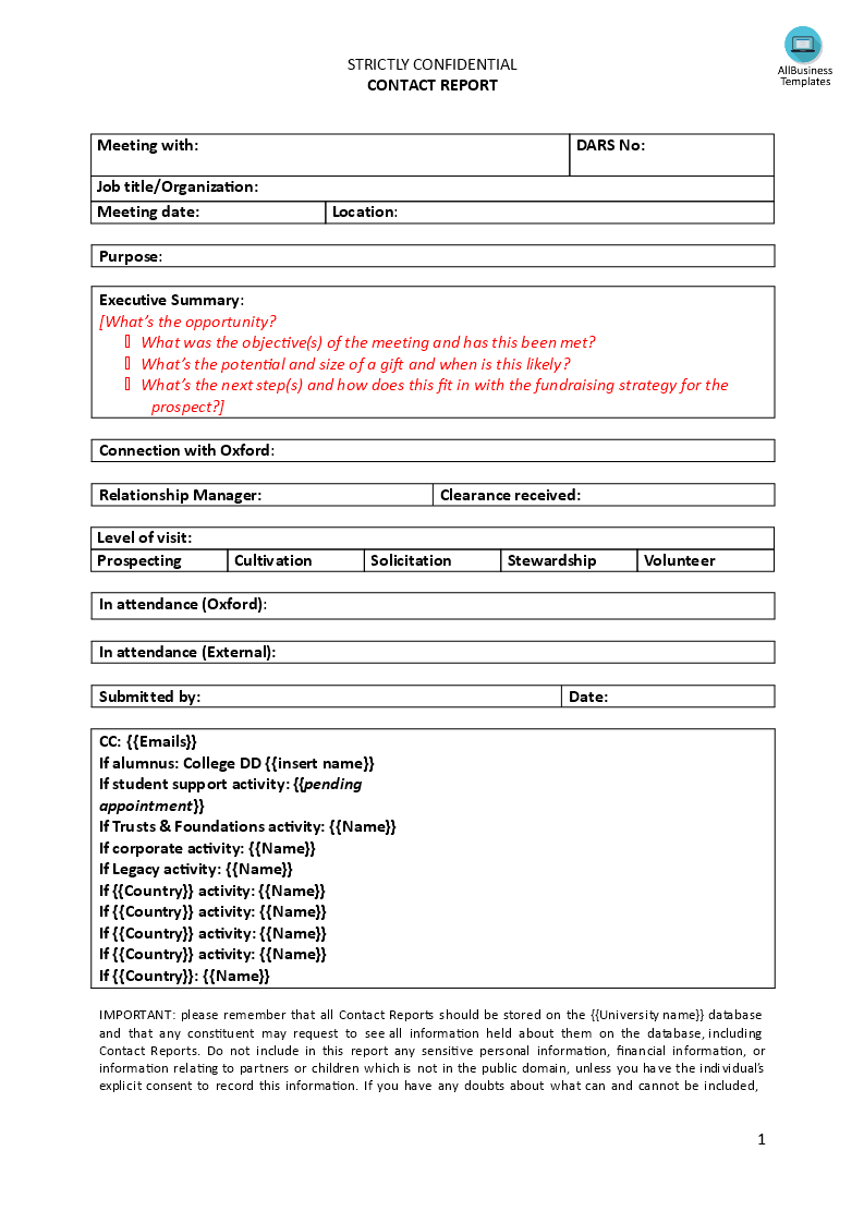meeting contact report template