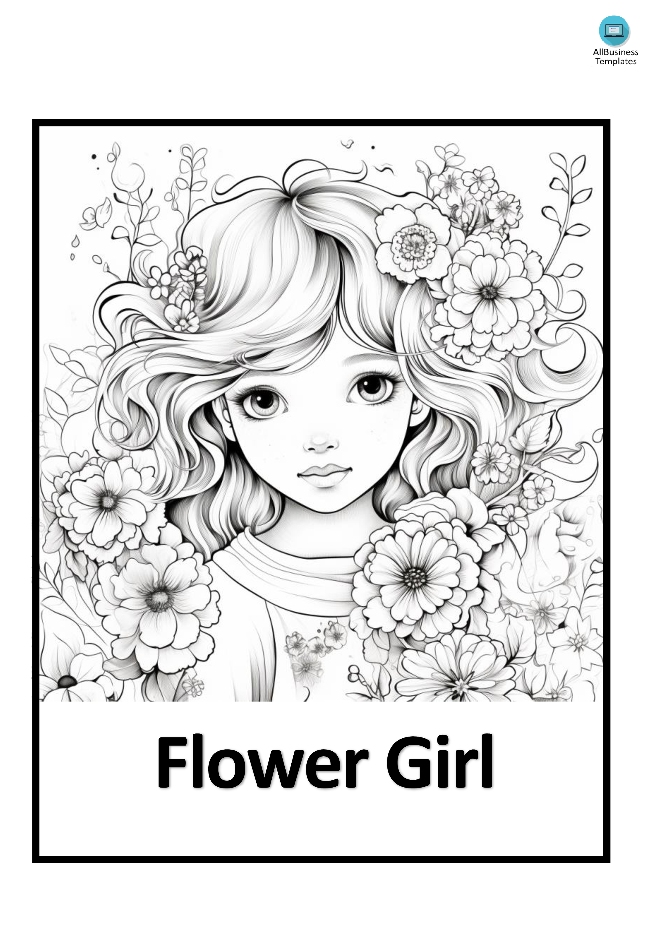 pretty lady with flowers coloring page template