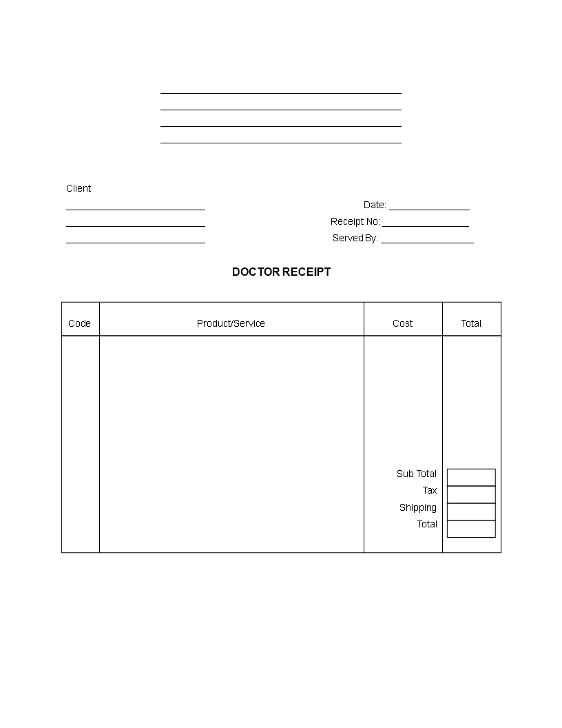 Kostenloses Blank Doctor receipt For Doctors Invoice Template