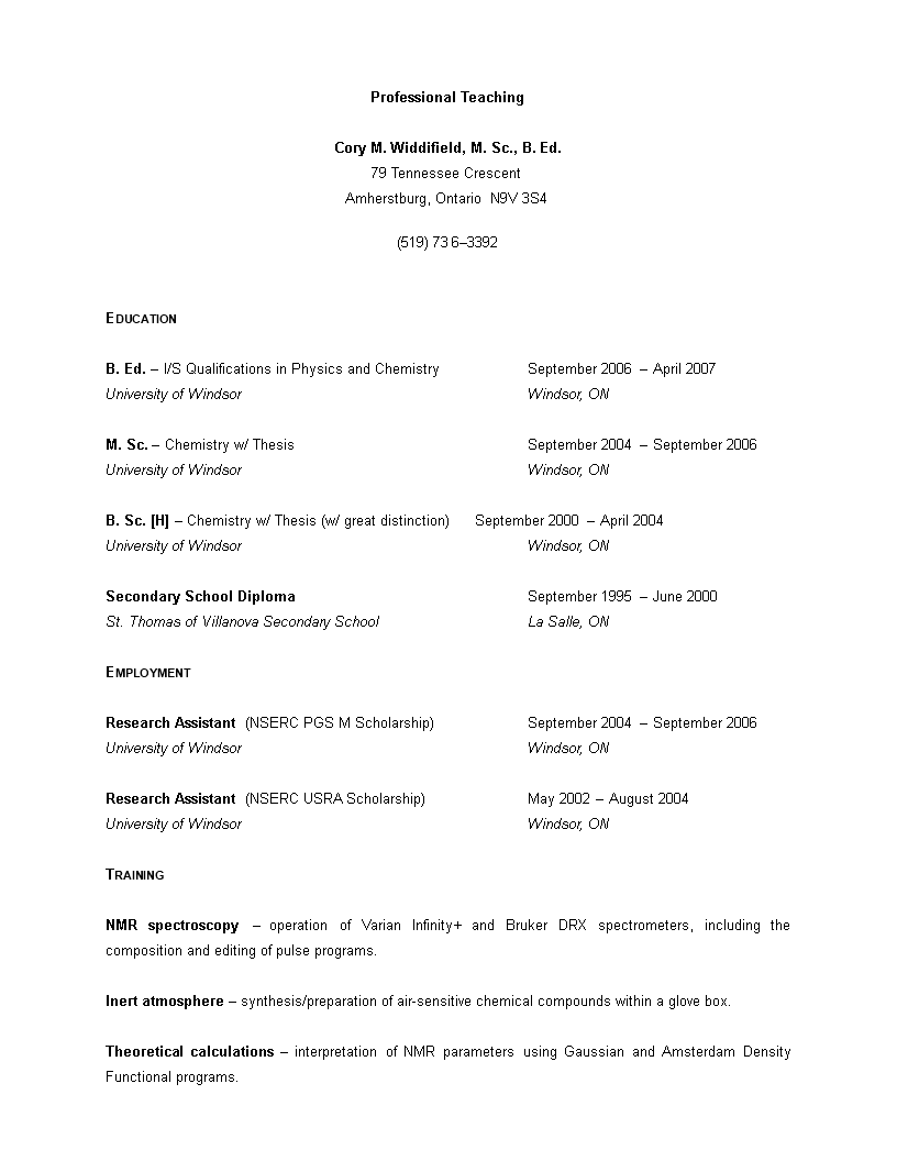 professional teaching curriculum vitae template