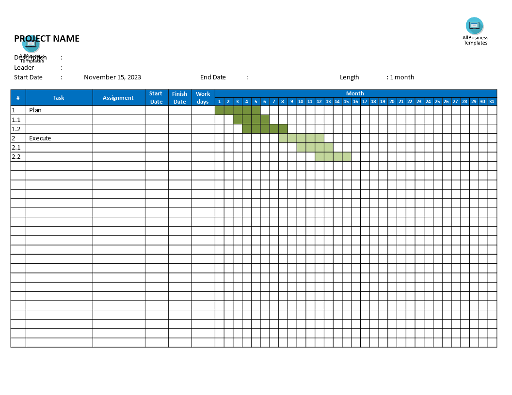 Gantt Chart Thanksgiving