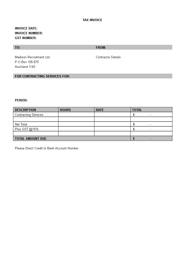 tax service invoice word Hauptschablonenbild