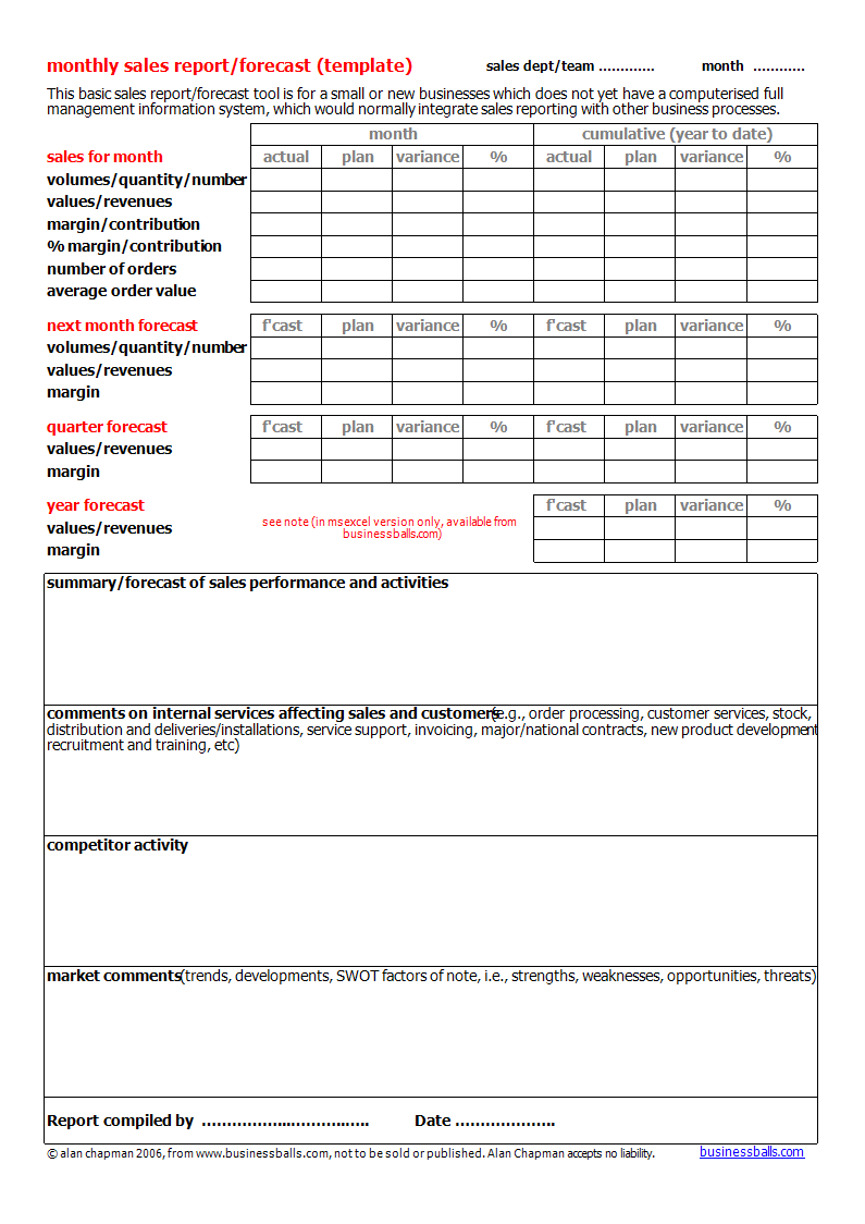 sales report excel template