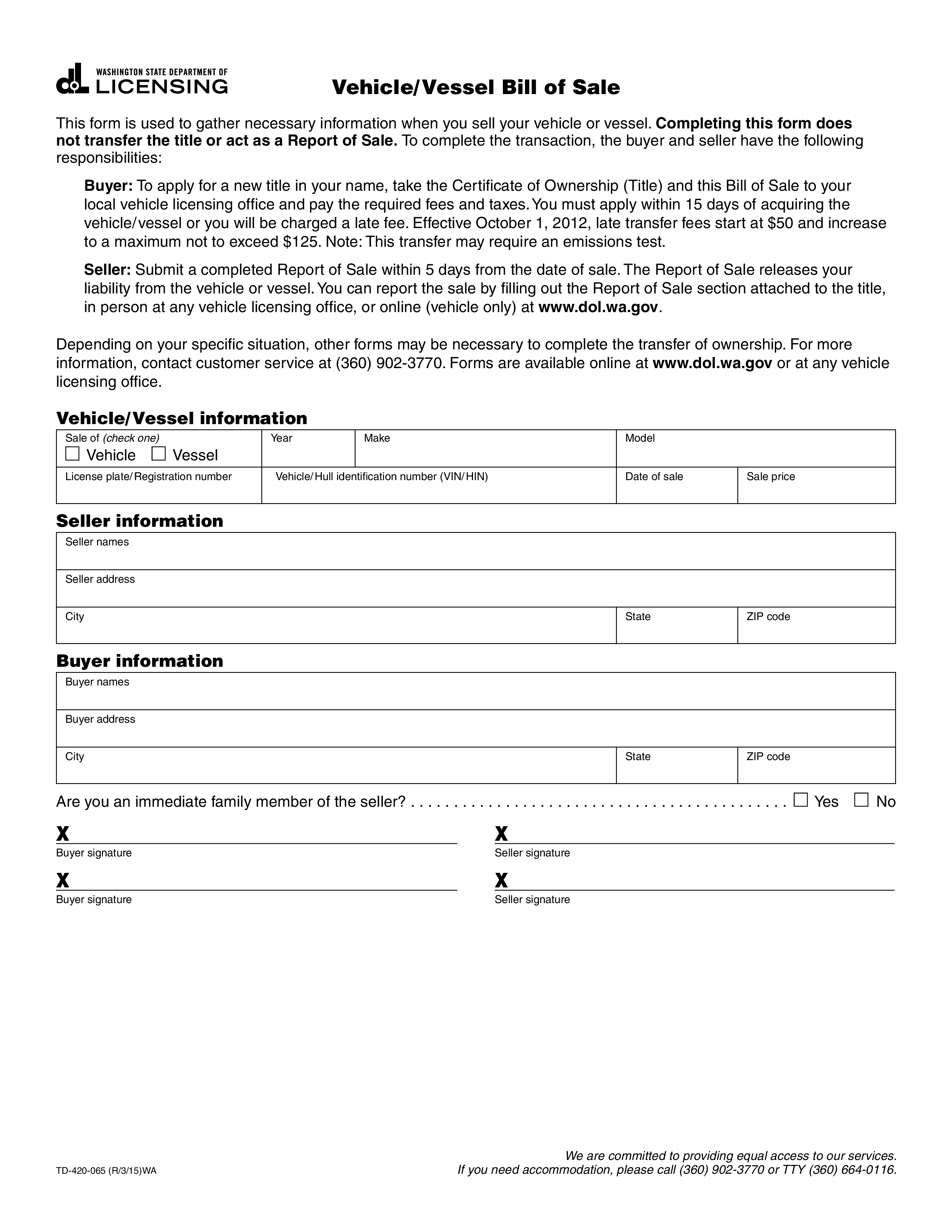 vehicle/vessel bill of sale Hauptschablonenbild