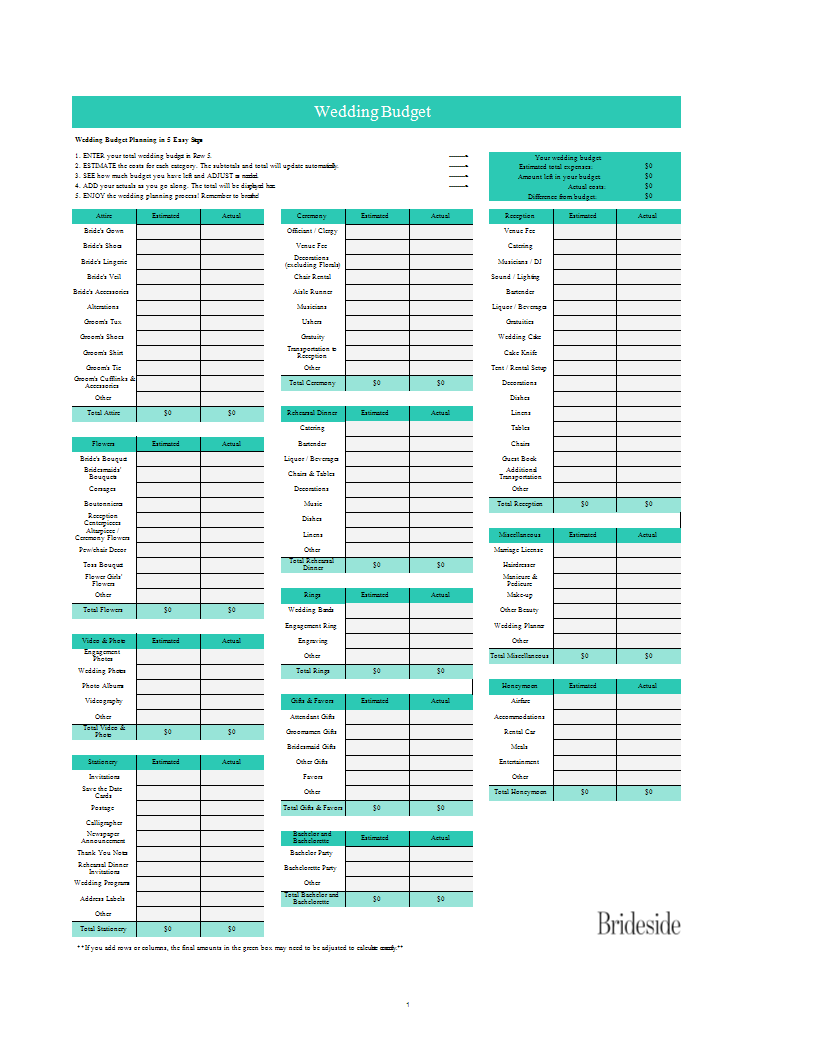 7 Wedding Budget Planner Excel Sample Templates Sample Templates