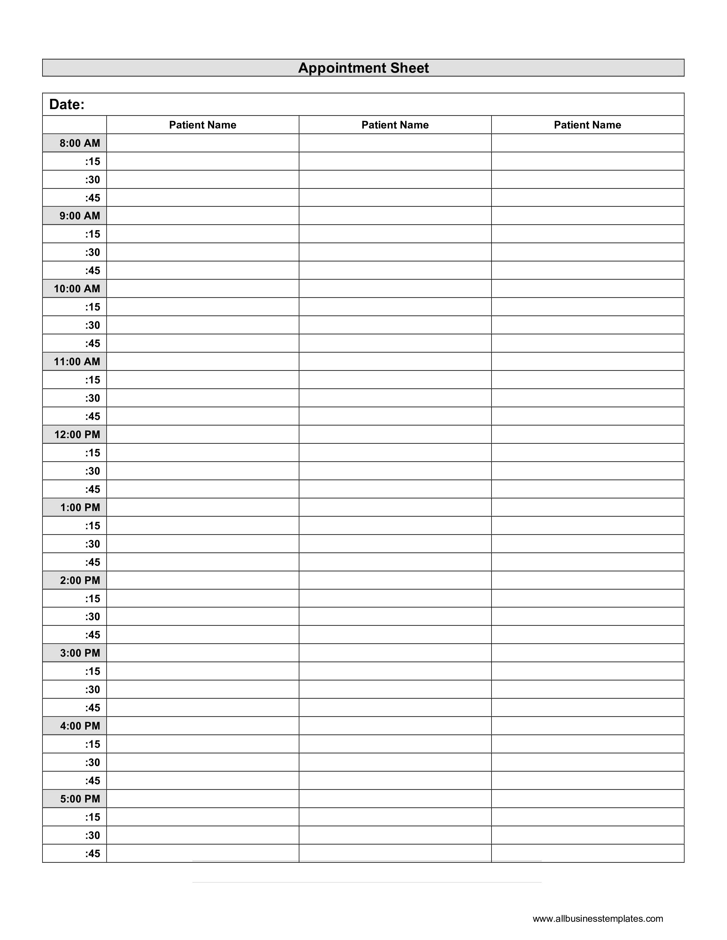 patient appointment sign in sheet template