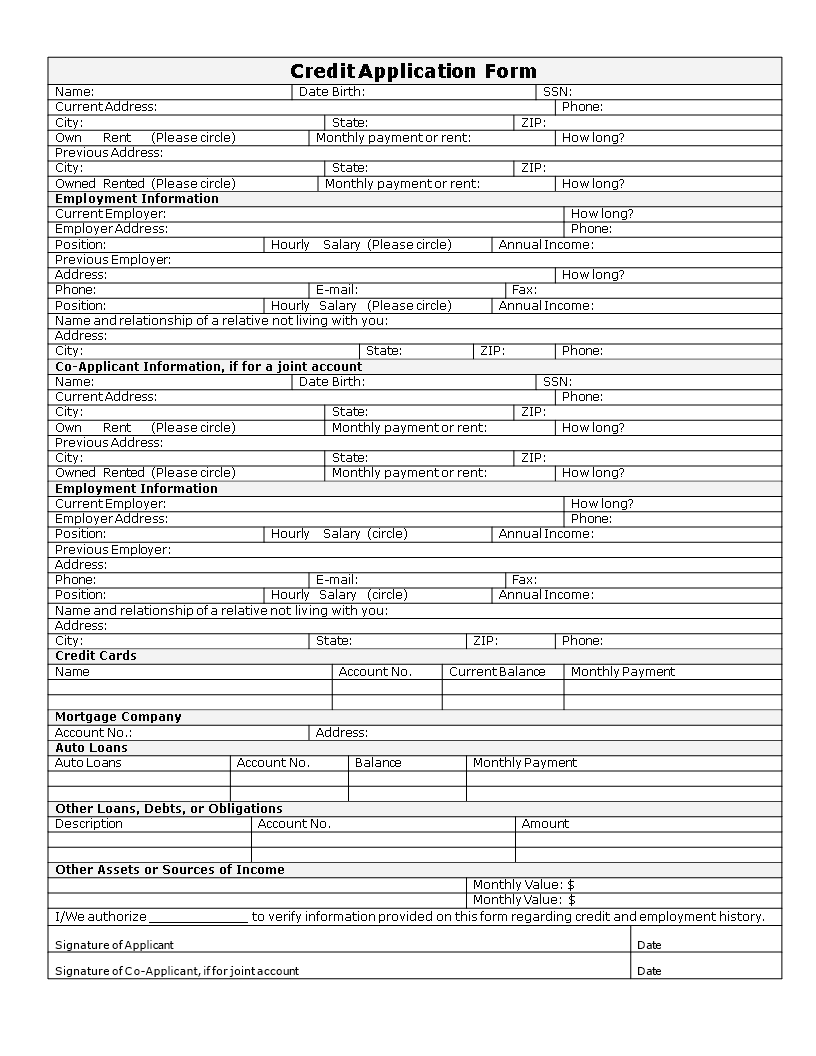 Printable business credit application form main image