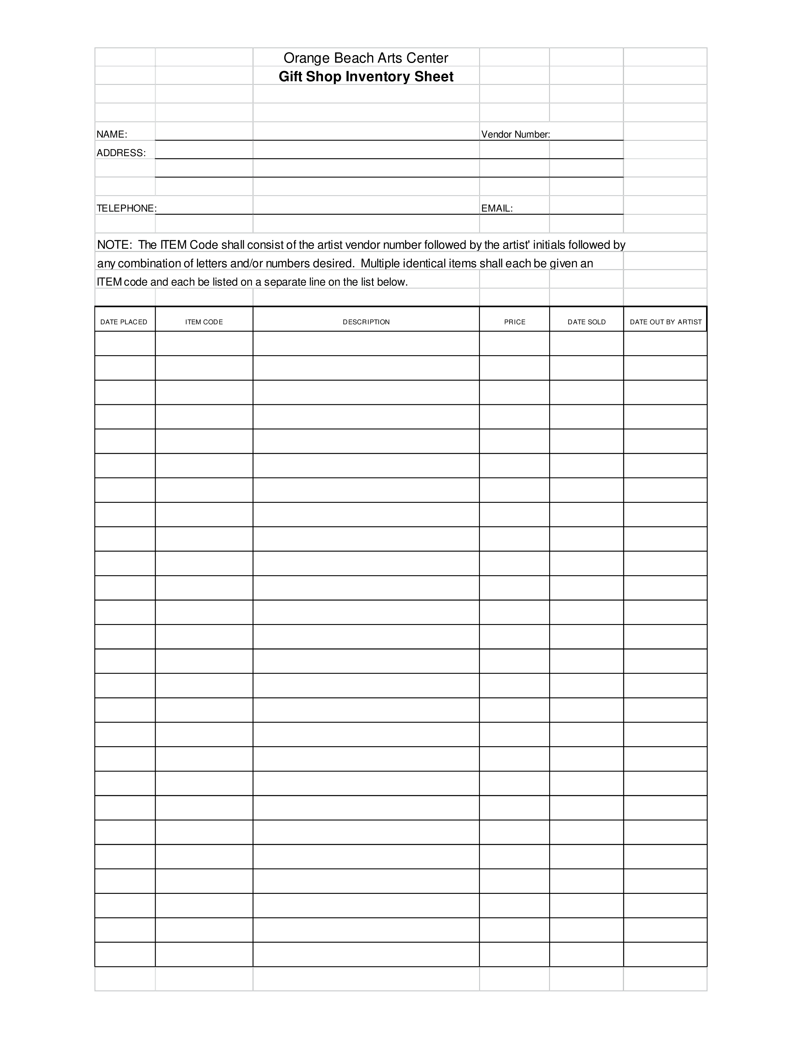 shop inventory format template