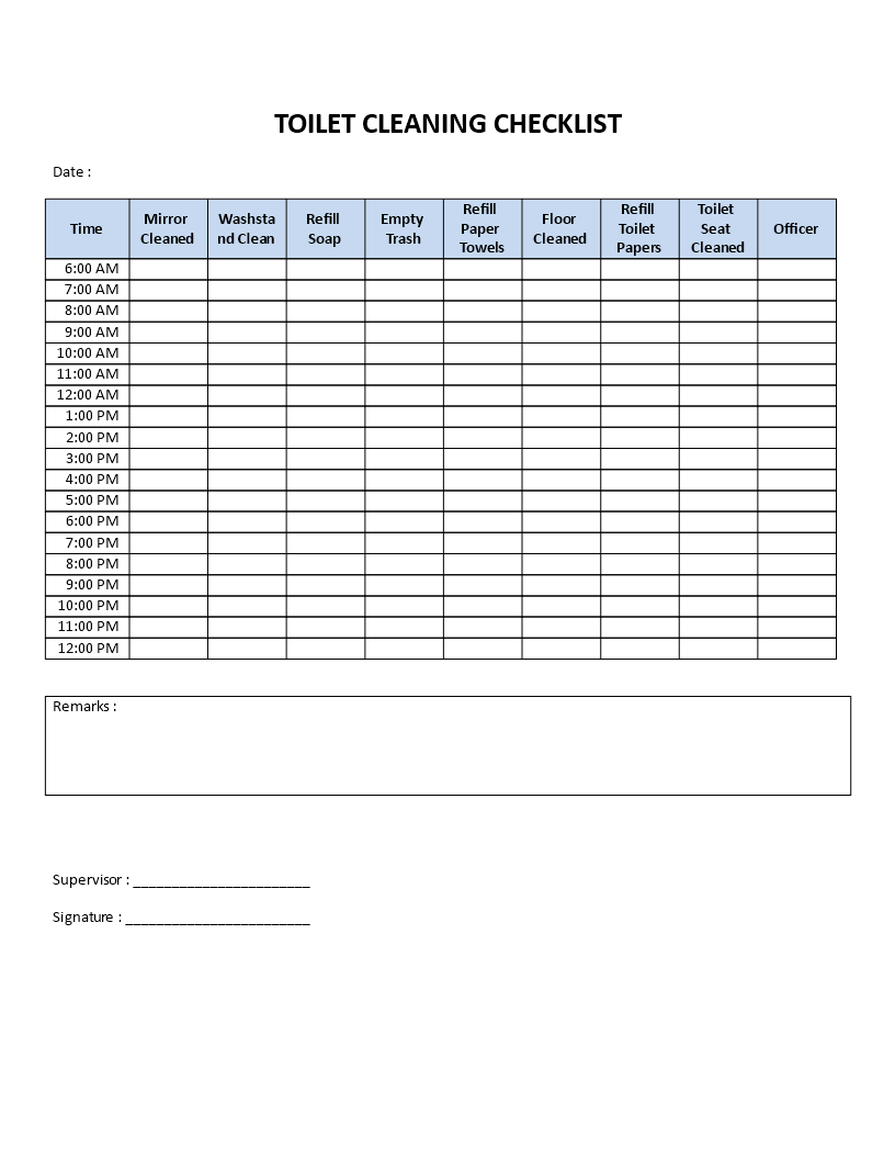 Public Restroom Cleaning Checklist Templates at