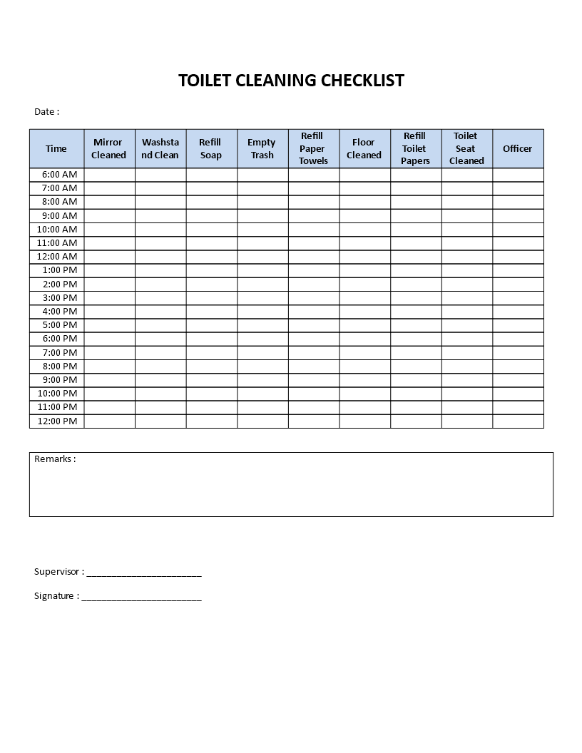 Toilet Cleaning Chart Format