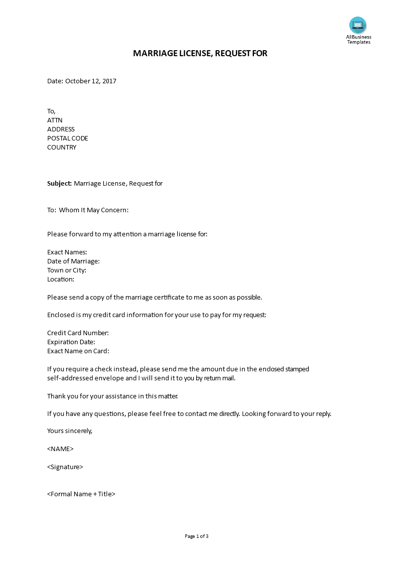 Marriage License, Request For main image