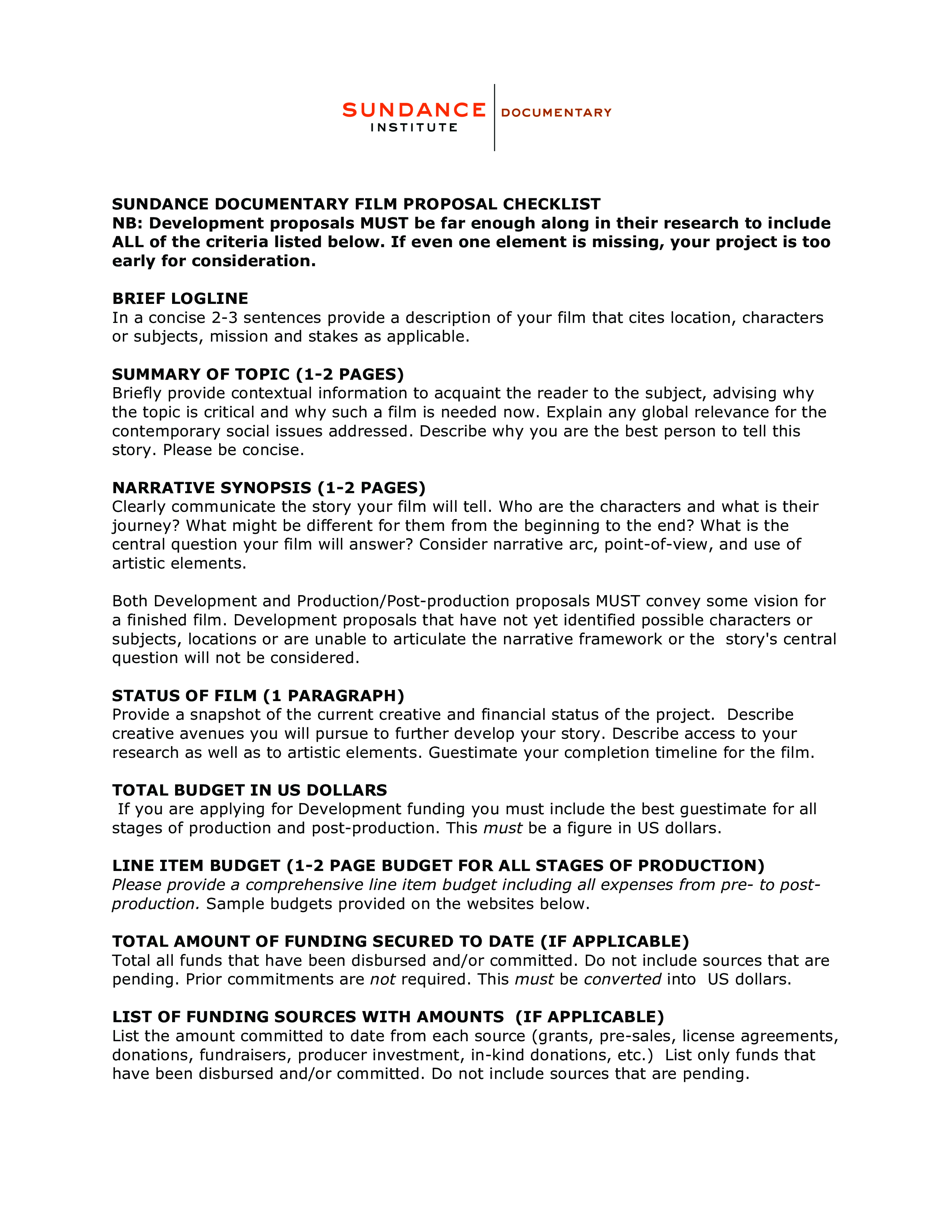Kostenloses Fund Checklist Intended For Documentary Proposal Template Kostenloses Fund Checklist Intended For Documentary Proposal Template