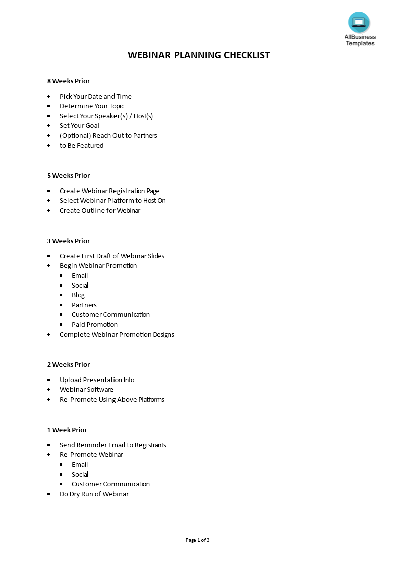 Webinar Planning Checklist main image