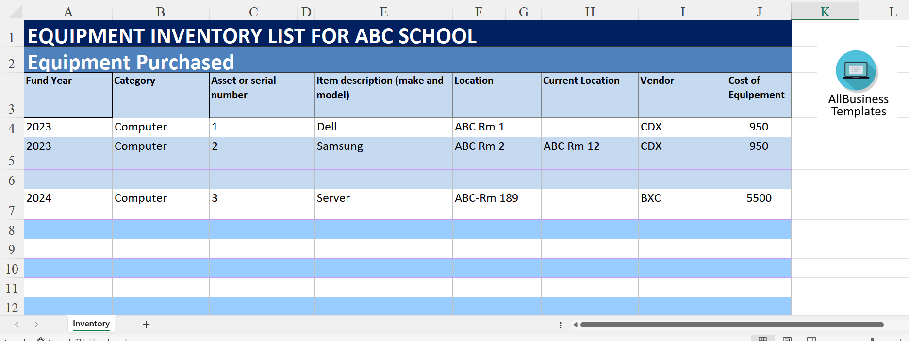 school inventory list modèles