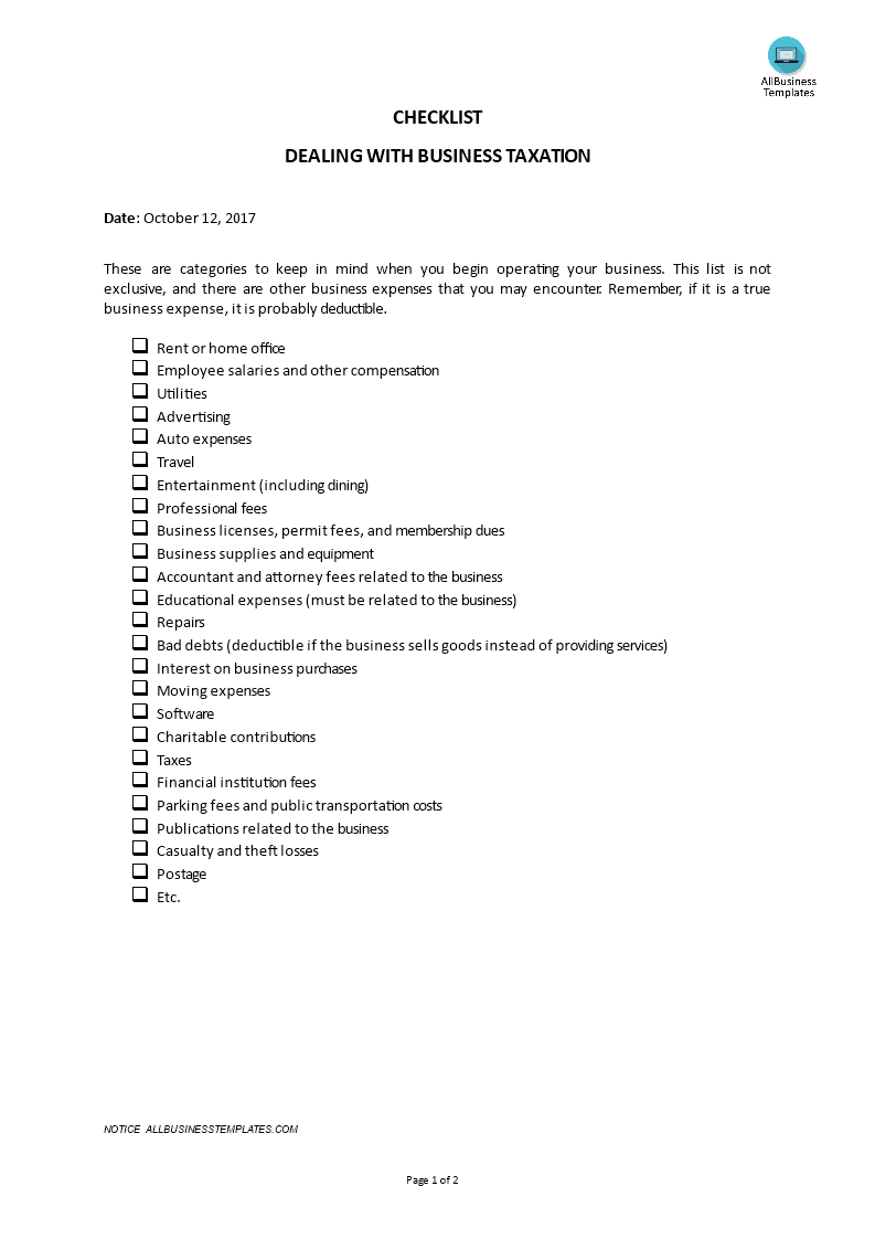 checklist_business deductions template