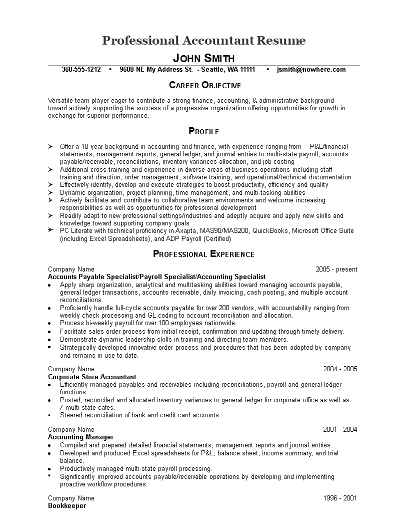 resume format of accountant