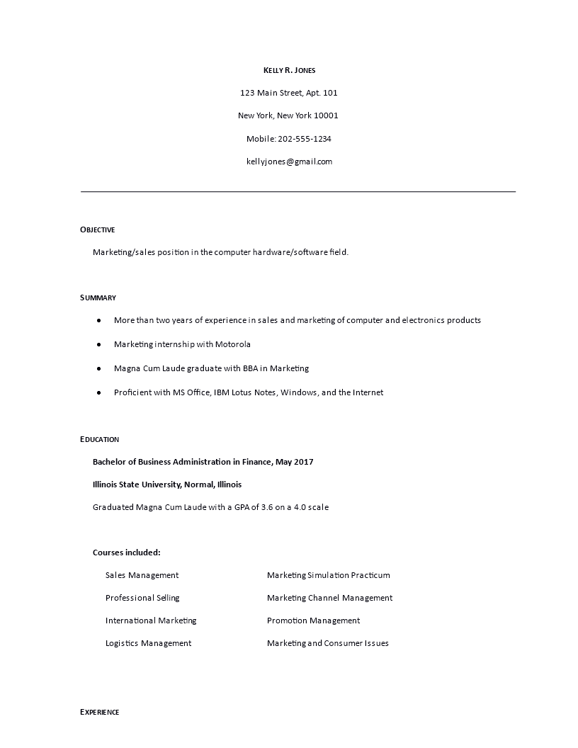 graduate marketing resume template