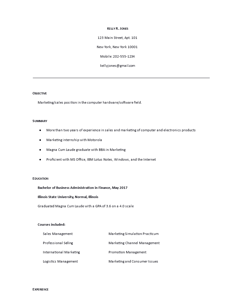 graduate marketing resume modèles