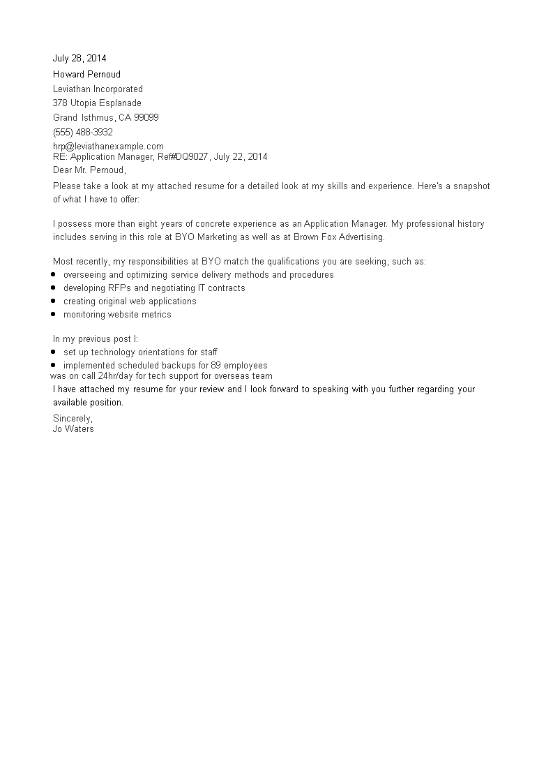 General Manager Job Application Letter main image