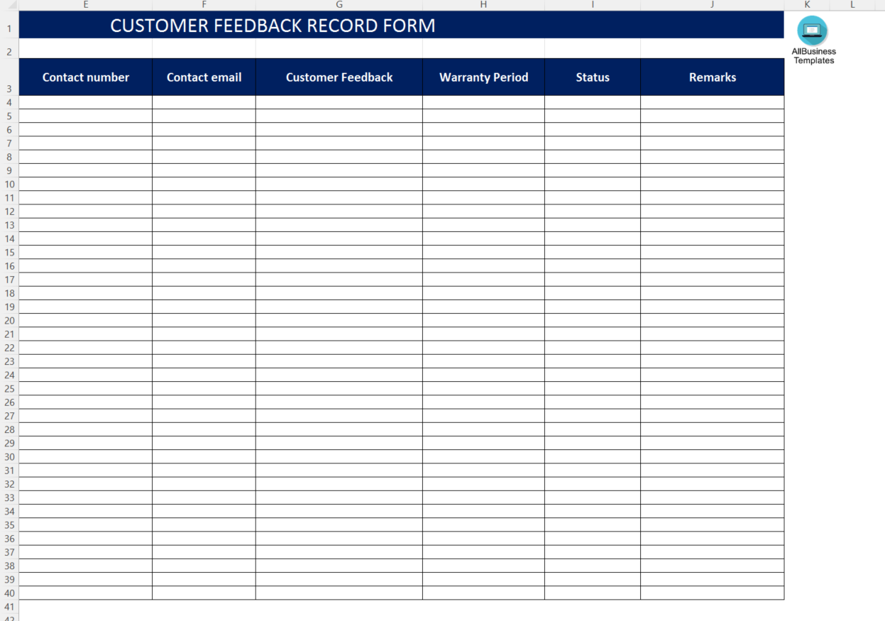 customer feedback record form template