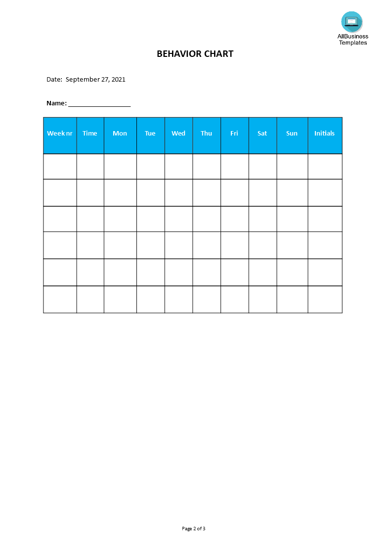 printable weekly behavior chart sample Hauptschablonenbild