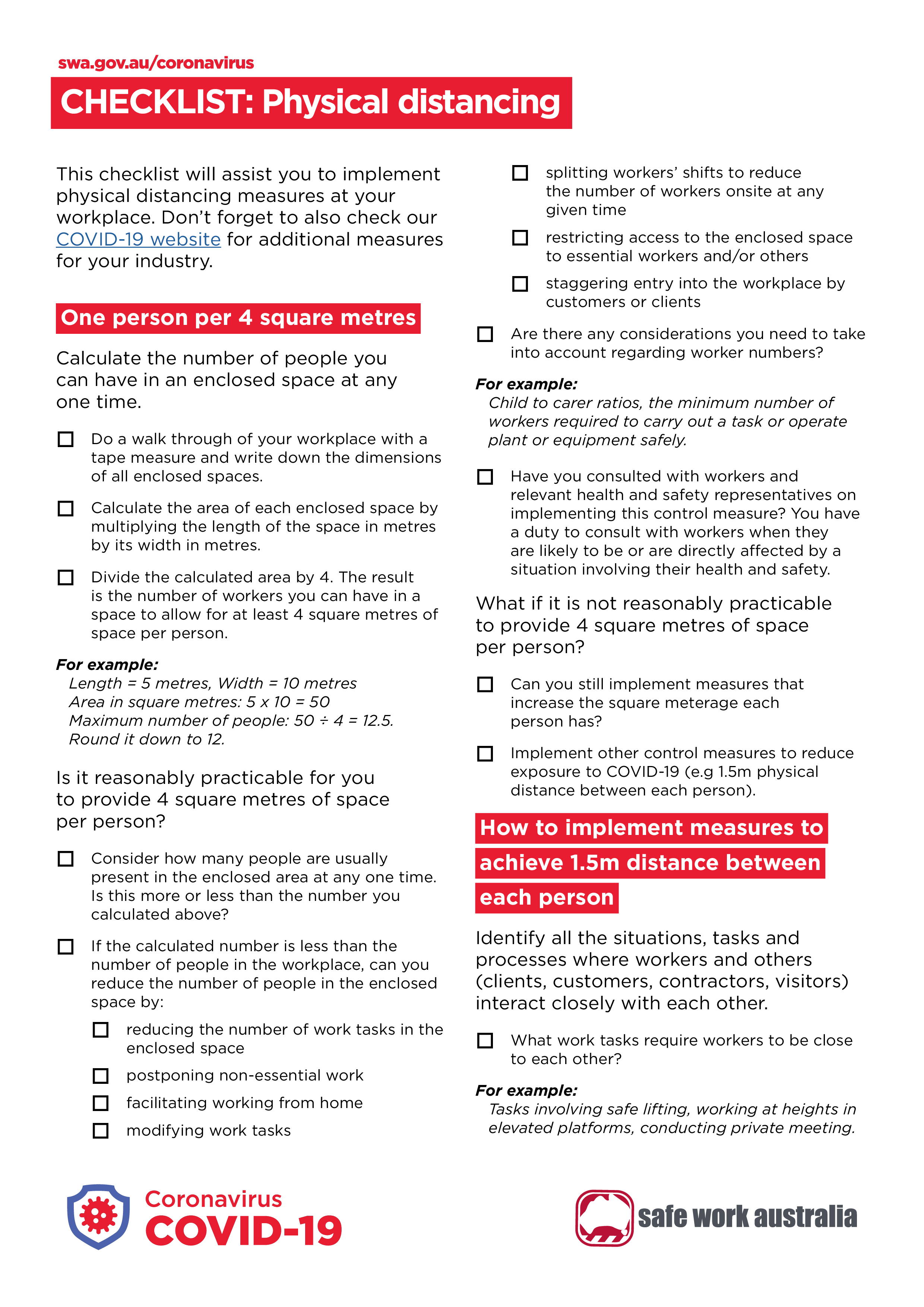 covid 19 physical distancing checklist template