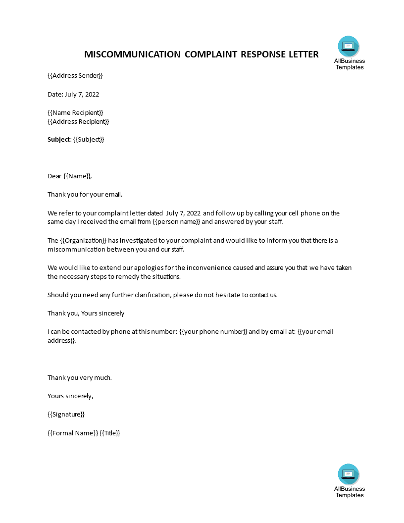 reply to customer complaint template