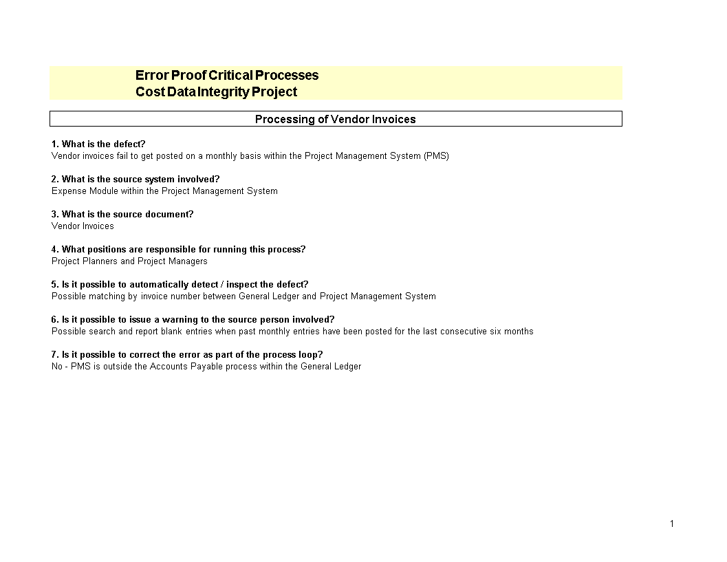 Error Proofing Questions Example 模板