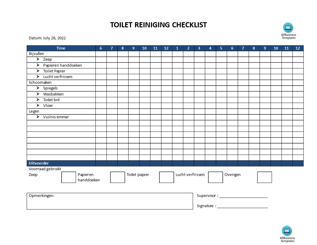 toiletreiniging controlelijst model template