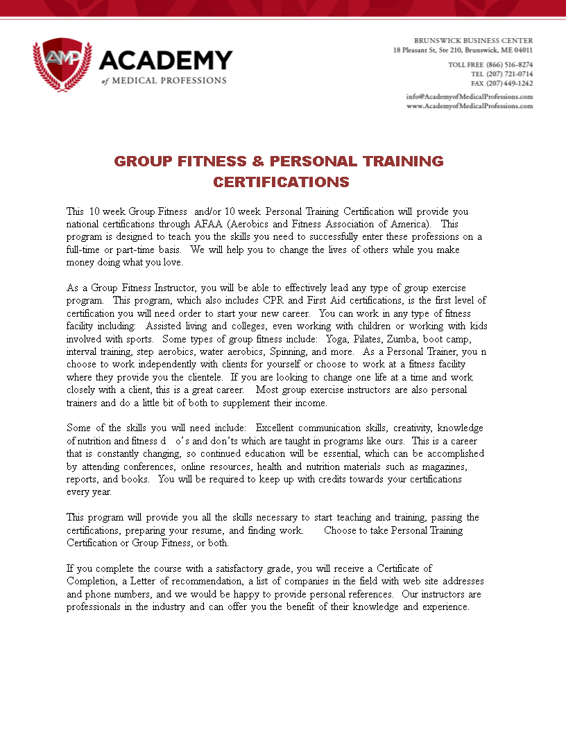 group fitness training certificate modèles