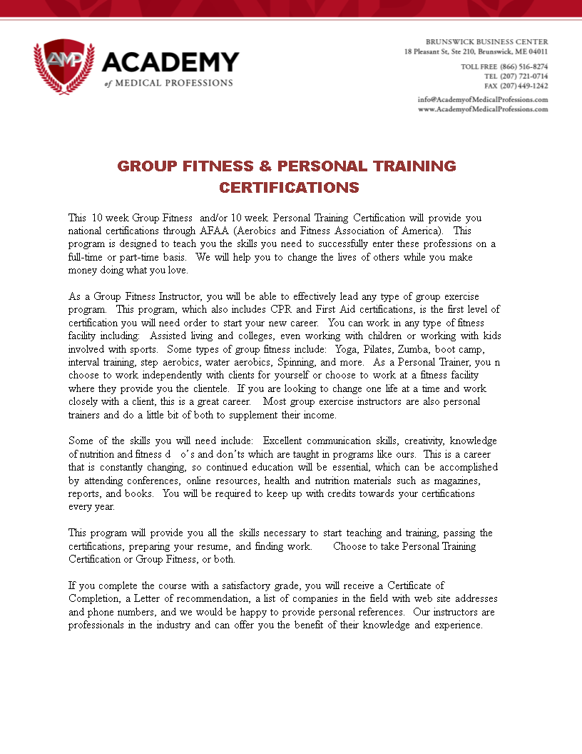 group fitness training certificate template