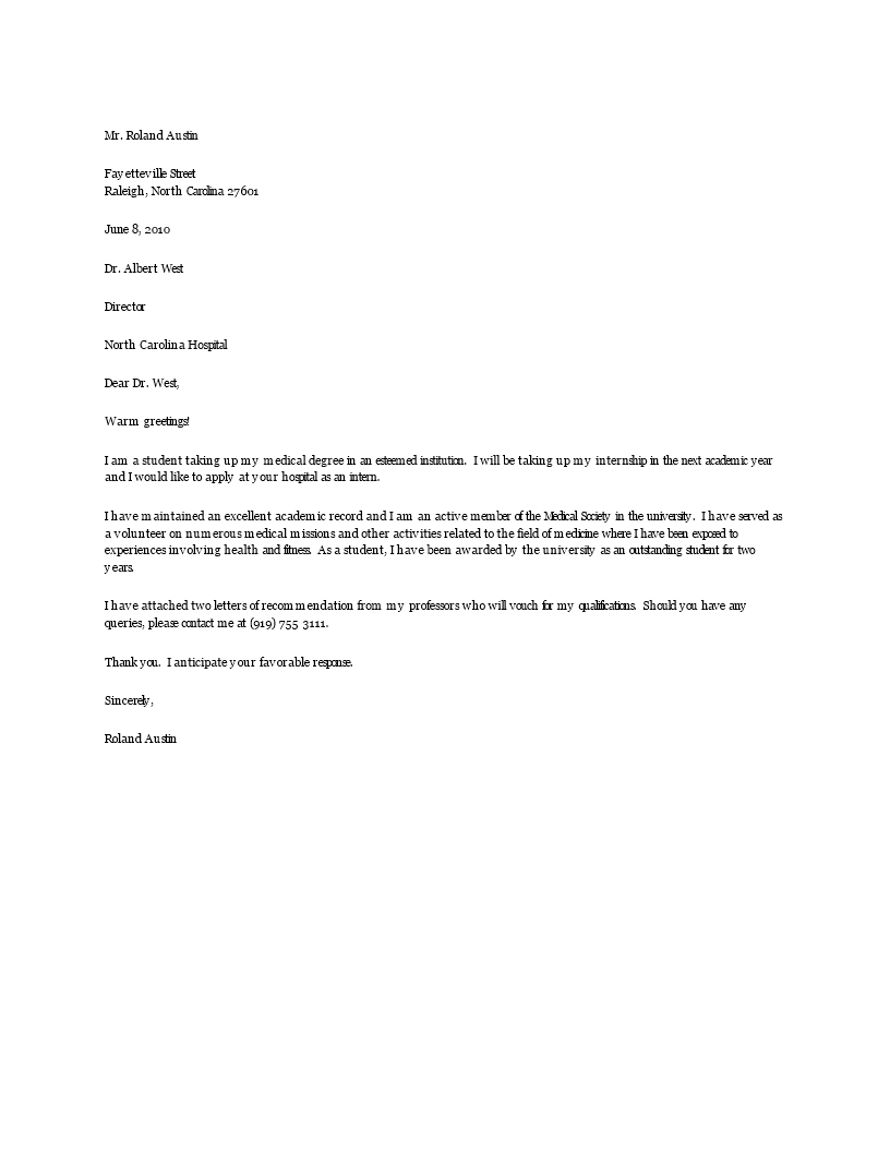 medical degree internship application cover letter modèles