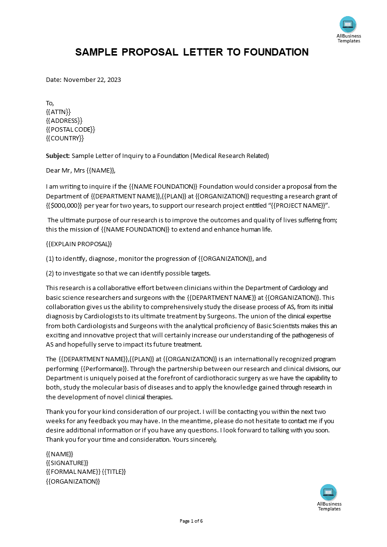 medical research proposal letter template